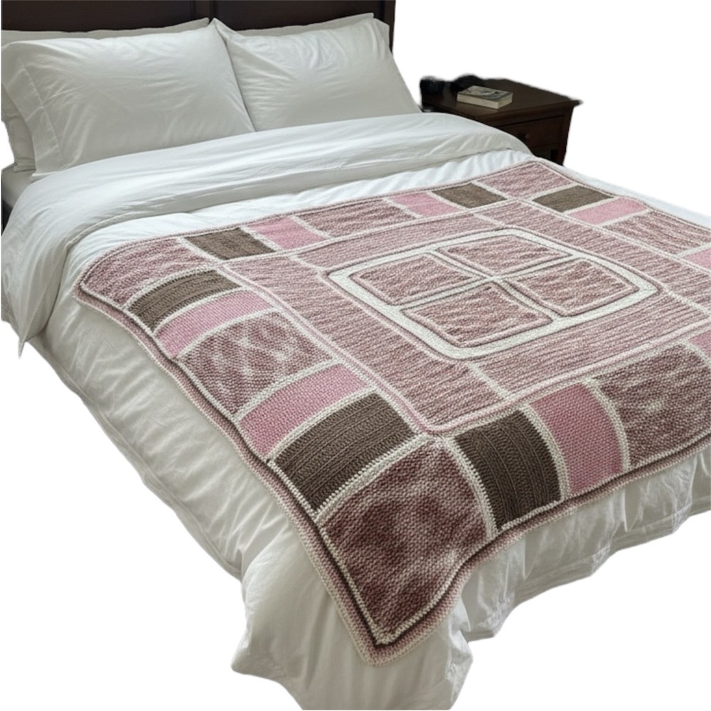 HAND KNIT Blanket in Neutral  Cream Pink and Brown